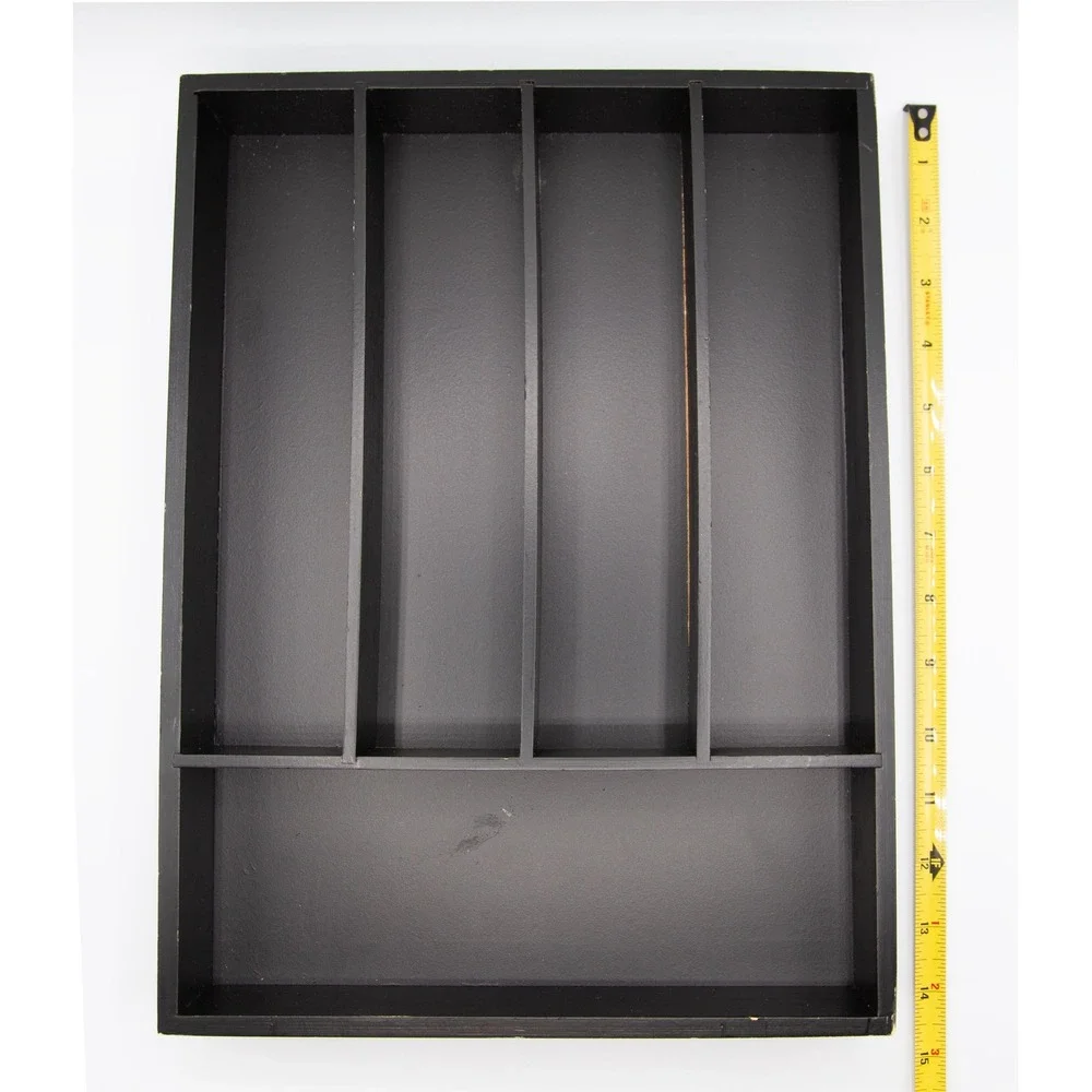 Brookstone Black Wood Drawer Organizer 5‎ Compartment Cutlery Tray 14.5x10.5